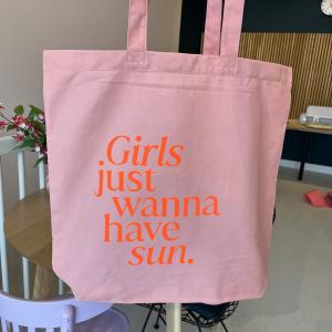 Grote katoenen shopper tas met felgekleurde opdruk