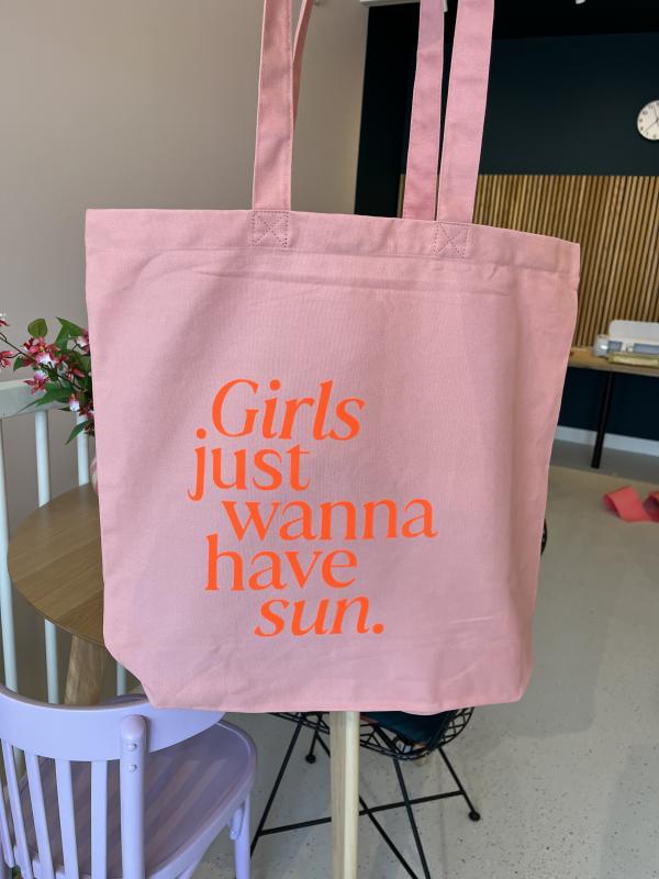 Grote katoenen shopper tas met felgekleurde opdruk